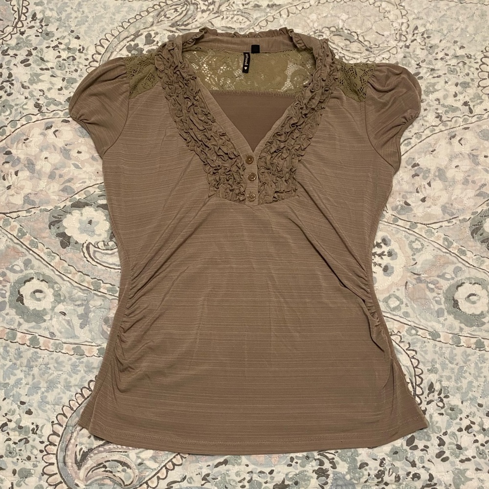 Women’s Blouse ruffled green-brown size L Heartsoul